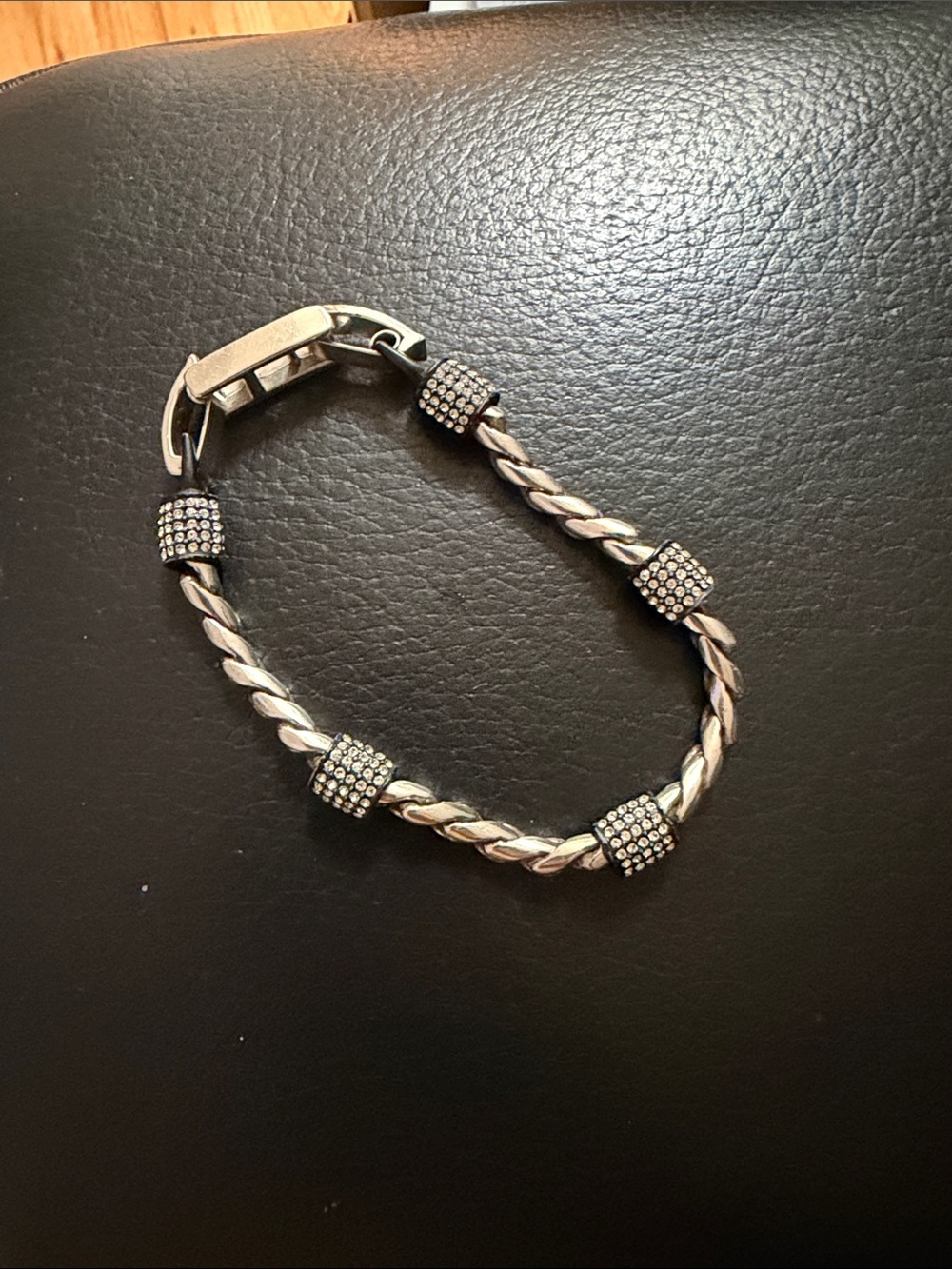 Brighton black Silver-Tone Braided Bracelet with Pave Bead Accents